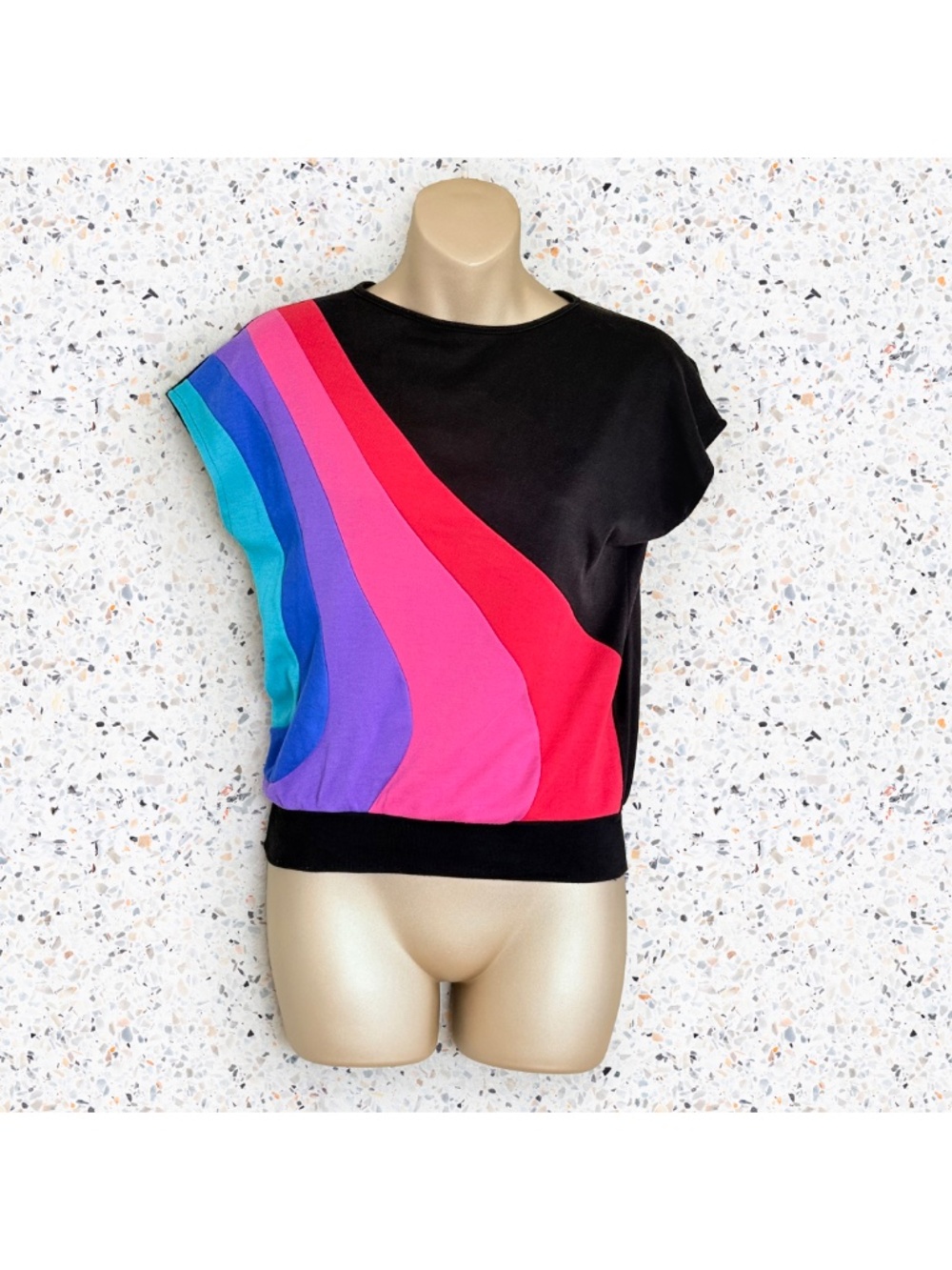 VTG 80s Casual Corner Rainbow Kidcore Colorblock Top Slouchy Retro Tee Sz M